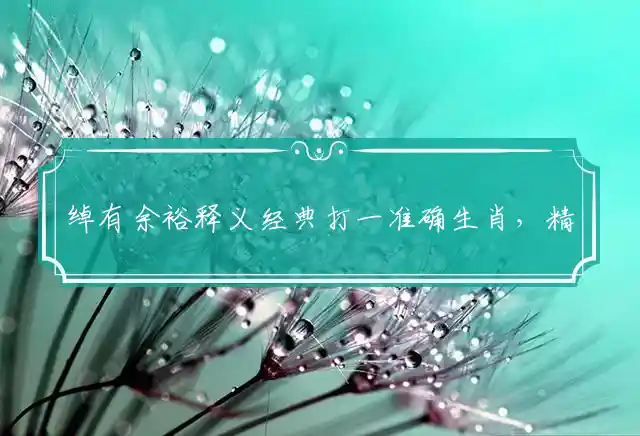 绰有余裕释义经典打一准确生肖，精准详细释义解读！