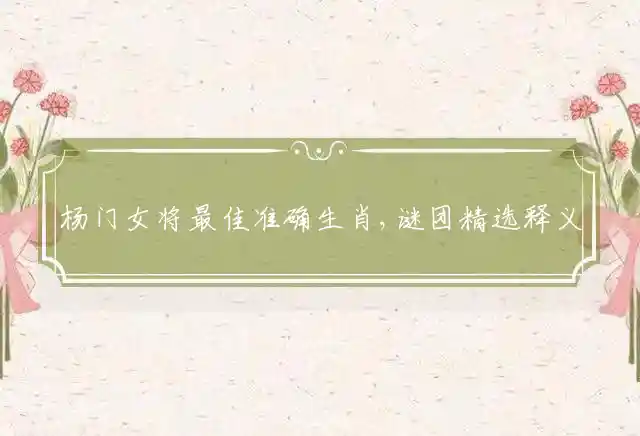 杨门女将最佳准确生肖,谜团精选释义解释 