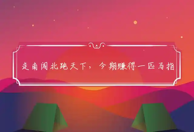 走南闯北跑天下,今期赚得一匹马是什么生肖